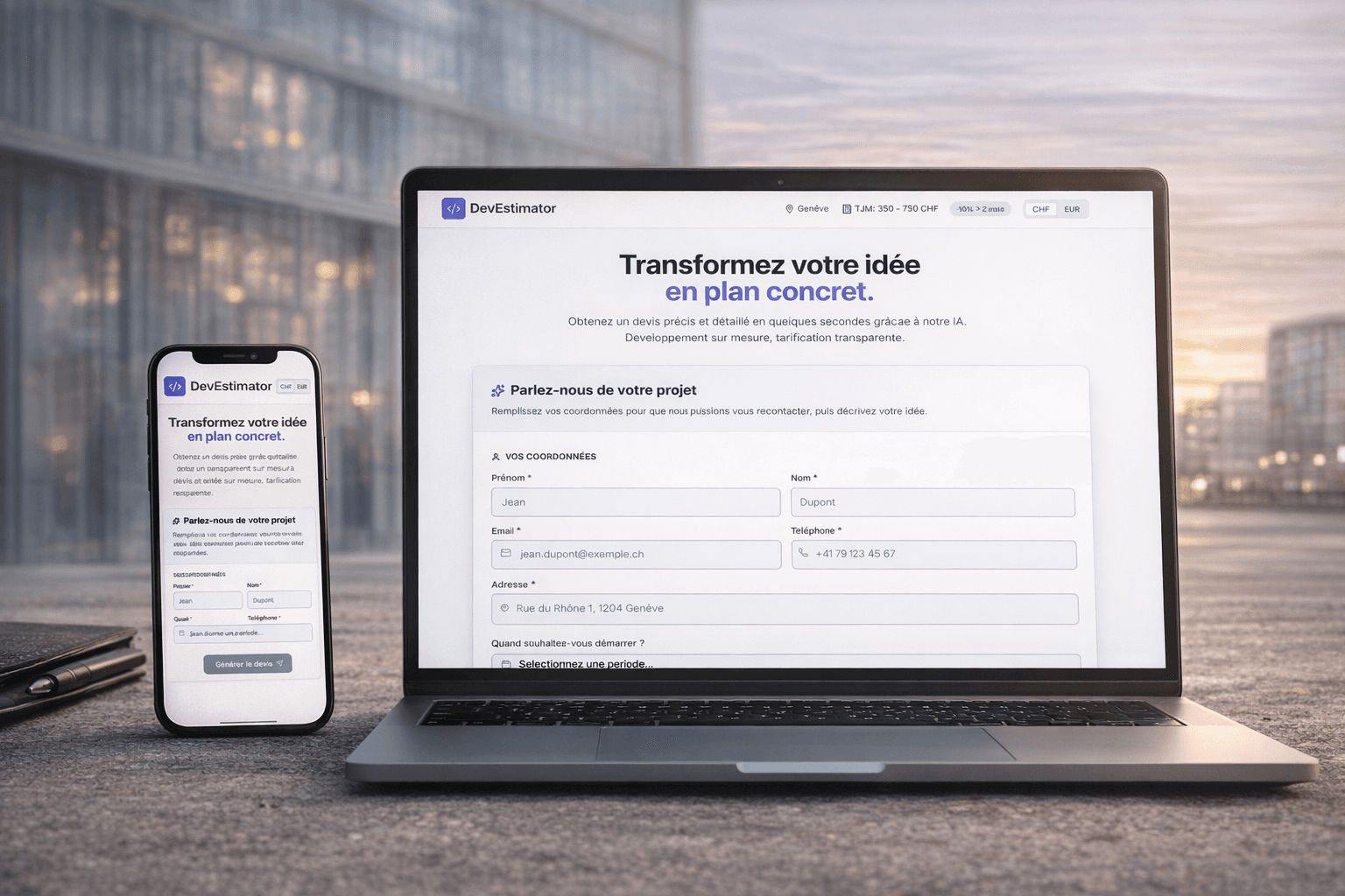 Application SmartEstimate — estimateur de devis intelligent pour projets web