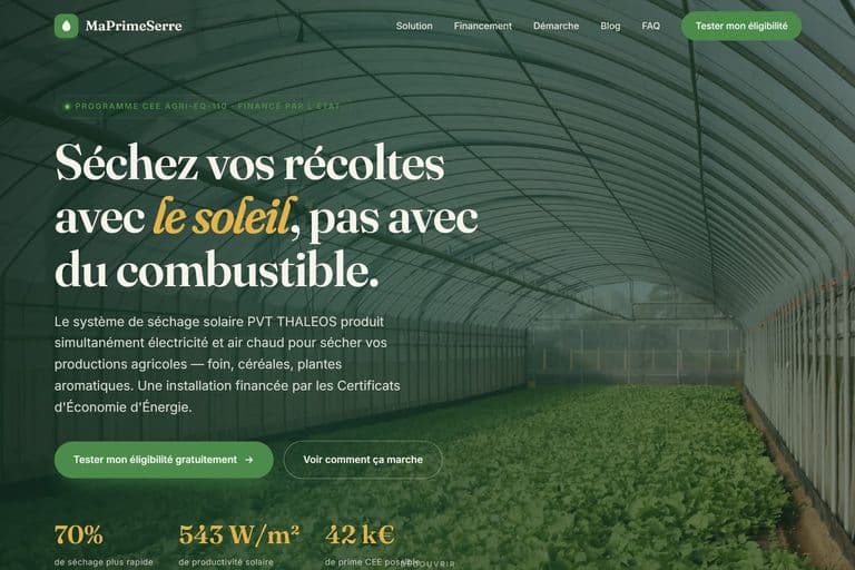 MaPrimeSerre — Séchage solaire financé par les CEE — aperçu du site