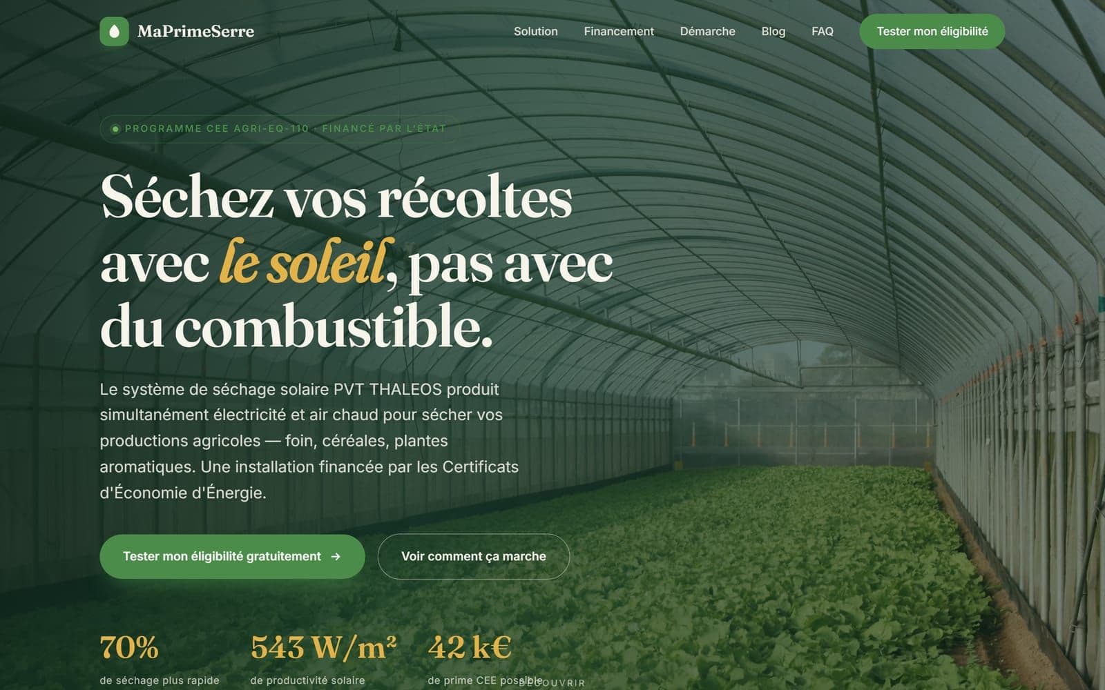 MaPrimeSerre — Séchage solaire financé par les CEE — aperçu du site